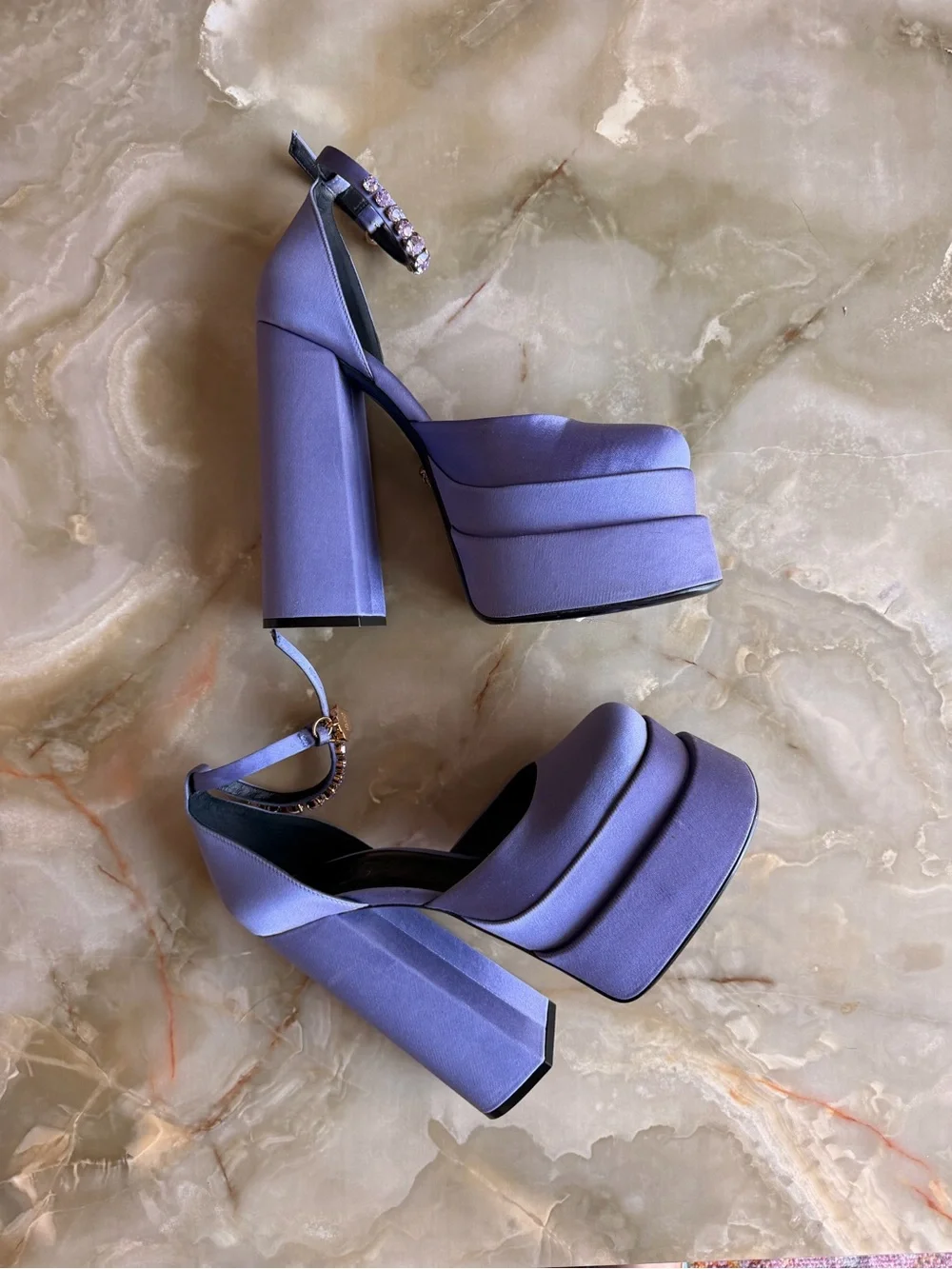 Versace Aevitas Satin Platform Heels — Lilac / Lavender